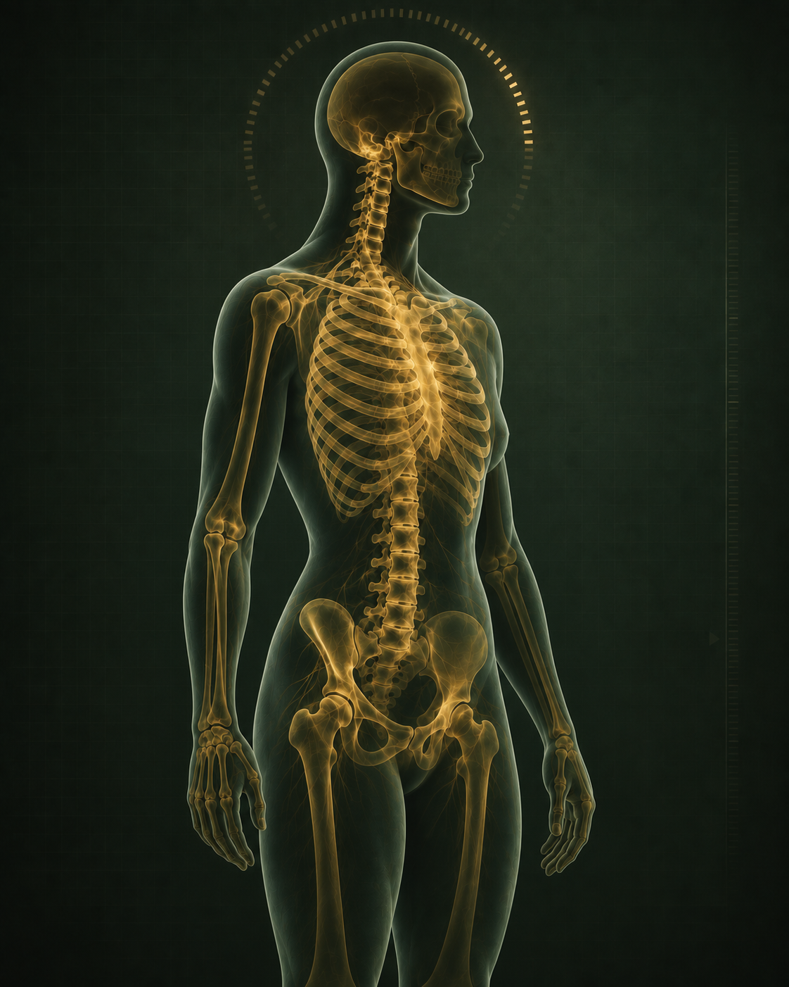 Illustratief anatomisch silhouet, geen scanresultaat